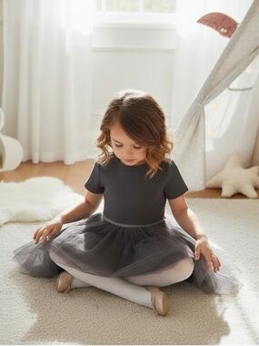 H&M Charcoal Grey Ribbed Bodice Tulle Skirt Dress